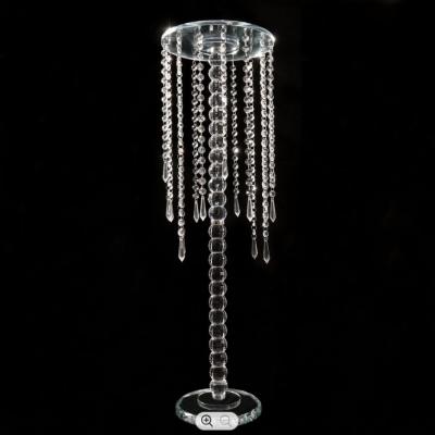 China Morden Tall Crystal Candelabra Wedding Centerpieces Hanging Candle Holder Table Decorations Glass Flower Stand for sale