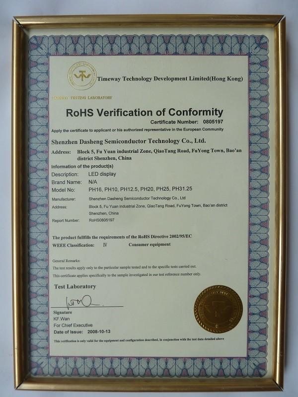 RoHs Certificate of Led Display - Shenzhen Sage Opto Co., Ltd