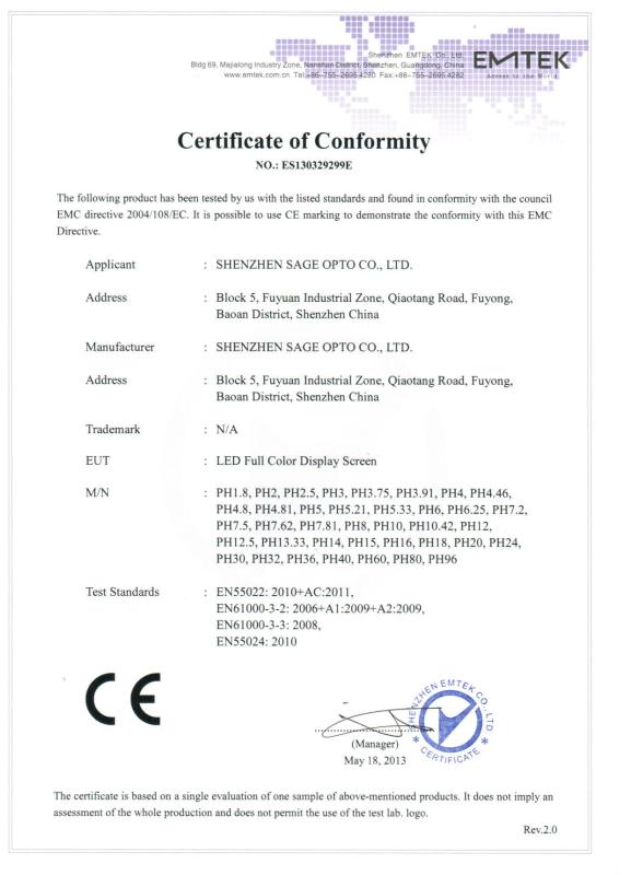 CE-EMC - Shenzhen Sage Opto Co., Ltd