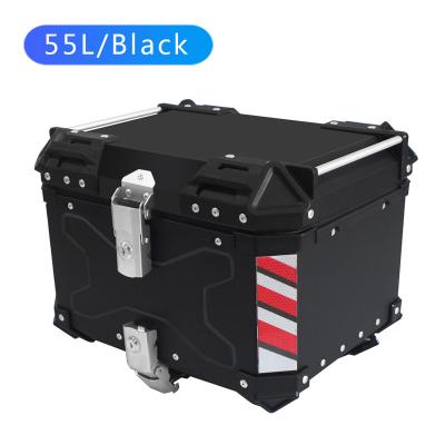 China High Quality Aluminum Alloy 55L Scooter Waterproof Trunk Black Silver Top Delivery To Box Aluminum Alloy Tail Boxes Motorcycle for sale