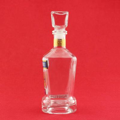 China Factory Made Decal Single Bottle Liquor Low Price Liquor Glass Bottom Bottle With Glass Cap for sale