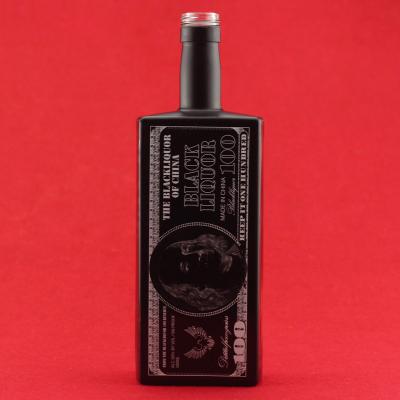 China 500ml 700ml Drink Painting Square Bottle Decal Matte Black Red Whiskey Bottle With Cork for sale