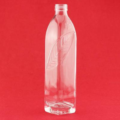 China Water 500ml 700ml Flint Water Bottle Super Wide Finished Embossed Screw Cap Glass Bottom Bottle for sale