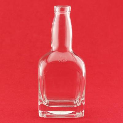 China Bottom Flat Shoulder Brandy Bottle With Cork Finished 500ml Clear Brandy Single Square Glass Bottle for sale