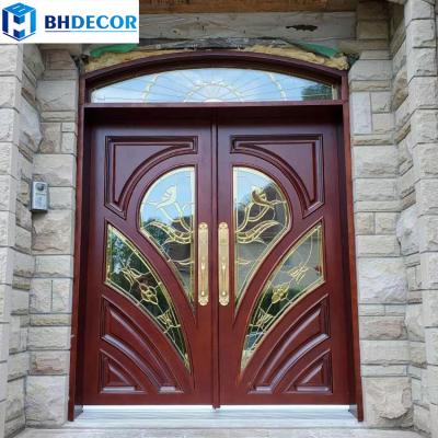 China Sound Insulation Italian American Design Front Main Door With Side Light Peep Solid Mahogany Exterior Double Hole For Bedroom for sale