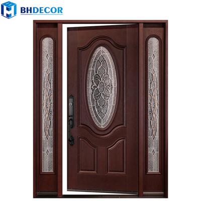 China Custom German Residential Apartment Water Proof Giant Walnut Front Door With Side Light Interior USA Large Sound Insulation High Landscape for sale