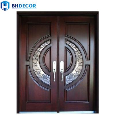 China Sound Insulation Carved Wood Front Door With Sidelights For Canada for sale