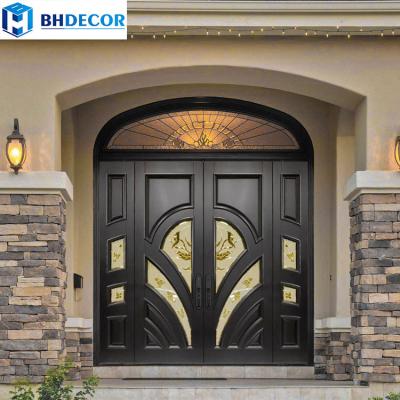 China Black and Glass Front Door With Sidelight in Sound Insulation Double Entry for sale