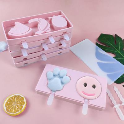 China Eco-Friendly 8 Cavity DIY Ice Cream Mold Makers Ice Cube Dessert Molds Thick Silicone Material Tray with Popsicle Ice Cream Mold for sale