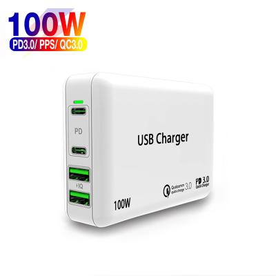 China 100W LAPTOP 4 Ports USB C Power Adapter 2 Palladium Charger UK/US/EU Plug For iphone12/S20/Note20/10 Laptop for sale