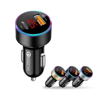 China Green Light Indicator PD 36W Car Charger QC3.0 USB Dual Port Car Battery Charger With LED Ambient Light for sale