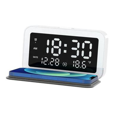 China cell phone & Alarm Clock Mellion Led Digital Alarm Clock Calendar Charger Wireless Temperature Qi Pad Charging Dock for sale