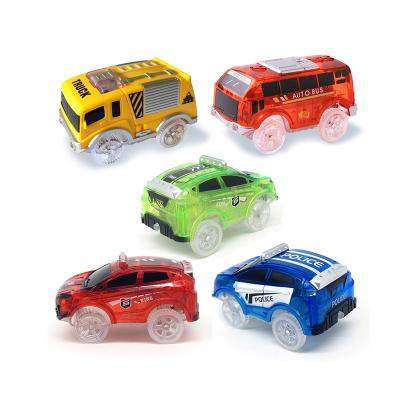 China Suitable to add in Assemble 5 LED Light Tracks Car Mini Kids Toys Manufacturer Track Bus Polices Free Shipping Auto Taxi Toy Set 5pcs for children to play for sale