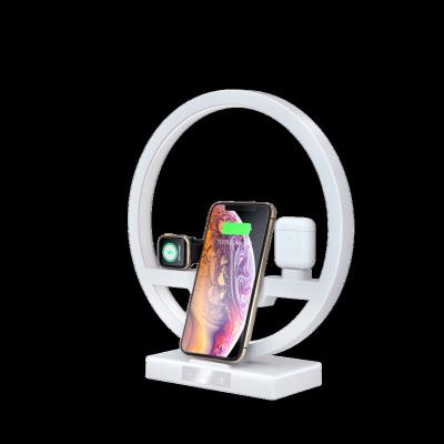 China Multifunctional Fast Wireless Charging Table Lamp Dock Reference 4 in 1 LED Night Lamp Qi 10W NightStand Wireless Charger Lamp For Apple Phone Watch Earphone for sale