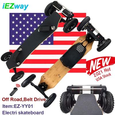 China 2021 Adults iEZway Drop Shipping USA To Store Dual Belt Drive All Terrain 4 Wheel Off Road Skate Board Electronic Electric Skateboard for sale