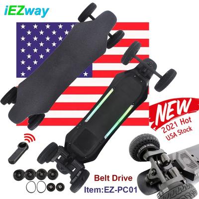 China 2021 USA Warehouse Alibaba Amazon iEZway Adult Drop Shipping Double Wheel Belt Drive 4 Wheel Electronic Skate Board Electric Skateboard for sale