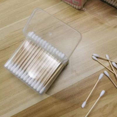 China Makeup ; High Quality Ear Ear Cleaner Cleaning Buds Square Box Storage Wooden Stick Comfortable Cotton Pads for sale