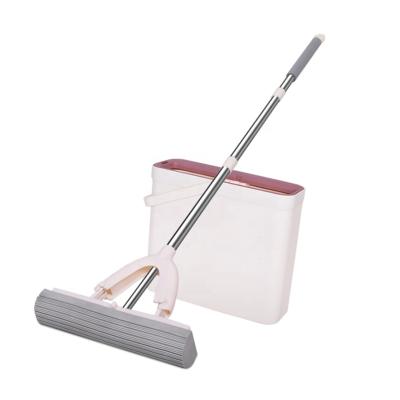 China Flat Home Cleaning Stain Dry Steel Rob Bathroom Box Mop Swob Squeeze Easy Viable And Bucket Set for sale