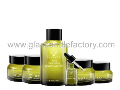 China High Quality Olive Green Painting Glass Lotion Bottles and Glass Cream Jars With Printing for sale