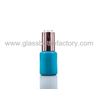 China 2016 New Item 15ml Blue Glass Essence Bottles With Gold Metal Droppers for sale