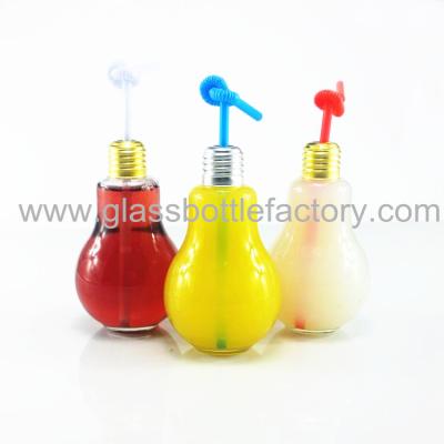 China 400ml New Design Bulb Glass Juice Bottle With Straw for sale