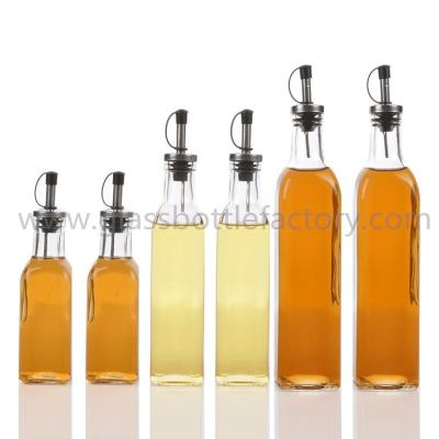 China Clear Square Olive Oil Glass Bottles With Cork Finish for sale