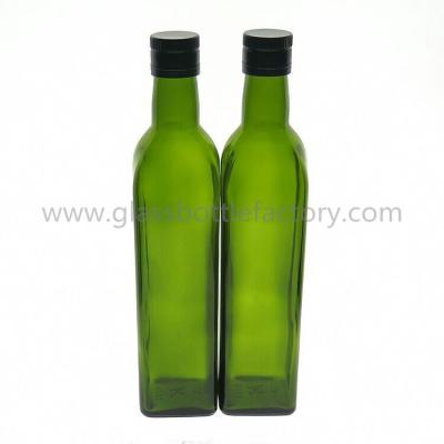 China 500ml Dark Green Square Olive Oil Glass Bottles for sale