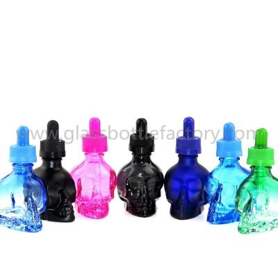 China 15ml,30ml Colored Skull E-Liquid Glass Dropper Bottles for sale