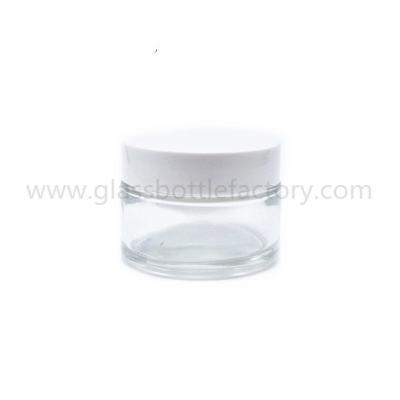 China 50g Clear/Frost Glass Cream Jar With White Lid for sale