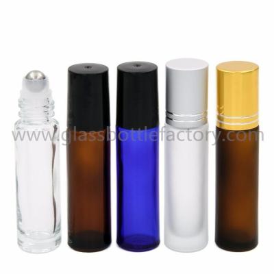 China 10ml Clear,Frost,Amber, Blue Perfume Roll On Bottles With Caps and Rollers for sale