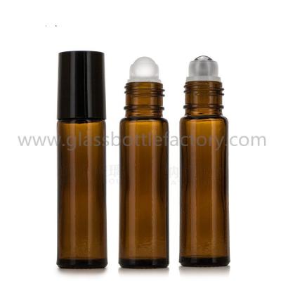 China 10ml Amber Round Perfume Roll On Bottle With Cap and Roller for sale