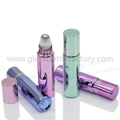 China 10ml UV Electroplating Perfume Roll On Glass Bottles With Caps and Rollers for sale