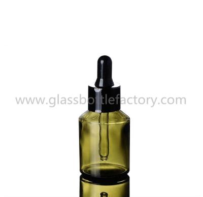 China 30ml Olive Green Sloping Shoulder Glass Dropper Bottle With Dropper for sale