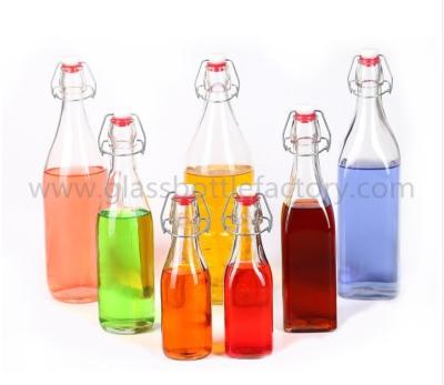 China 250ml,500ml,1000ml Clear Square Or Round Swing Top Beverage Glass Bottles for sale