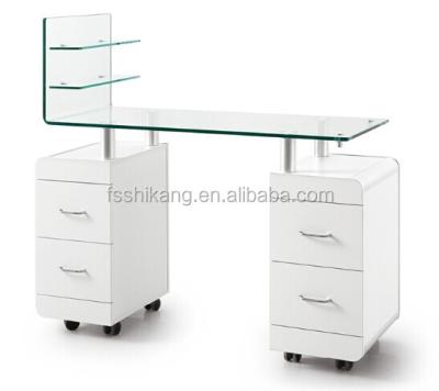 China White Glass Nail Salon Furniture Nail Salon Table Commercial Nail Furniture Plastic for sale