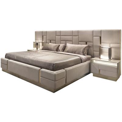 China Double Bed (Others) Adjustable Luxury Italian Bedroom Furniture Latest Designer Modern Italian Furniture Large Set Leather Luxury Bed for sale