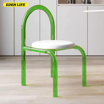 China Durable uniquely designed backrest up-to-date green transparent acrylic chair without armrests acrylic event chairs for sale