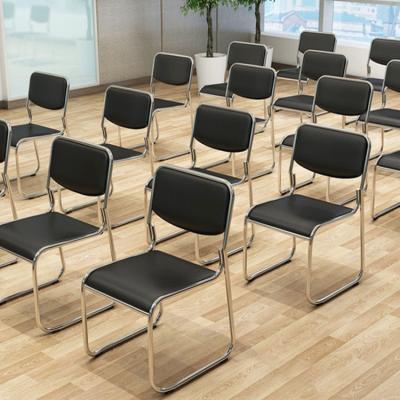 China Office Conference Room Foldable Chair Without Wheels Black Leather Ergonomic Personal Computer Chair for sale