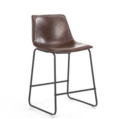 China Modern Vintage Black Metal Bar Stool Chairs Modern Bar Club Restaurant Brown Leather Bar Chair for sale