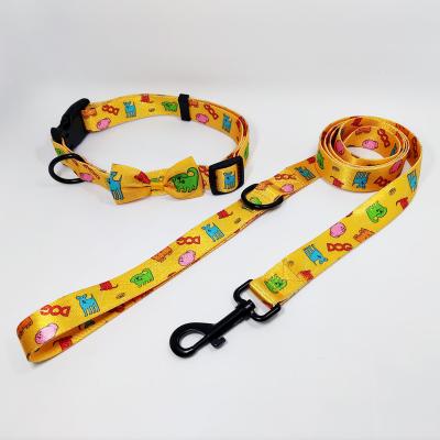 China Custom Made Comfortable Set of Logo Pattern Printed Personalized Sublimation Dog Collars Leashes for sale