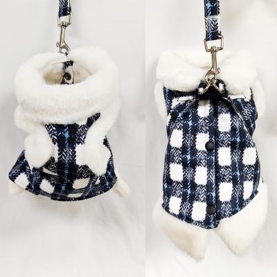 China Factory Wholesale Fashion Plaid Design Custom Adjustable Dog Harness Dog Cloth And Dog Leash Set Custom Logo Winter Warm Design f for sale