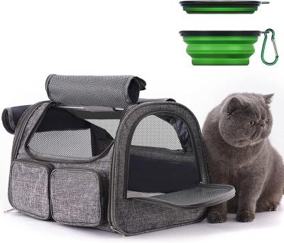 China Custom Viable Logo Airline Approved Foldable Portable Pet Carrier Comfortable Dog Cat Travel Bags for sale