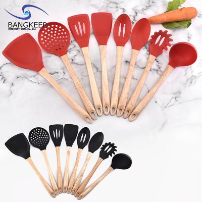 China Food Grade Sustainable Home Wooden Handle Silicone Cooking Cookware Kitchen Instruments Tools Utensil Set for sale