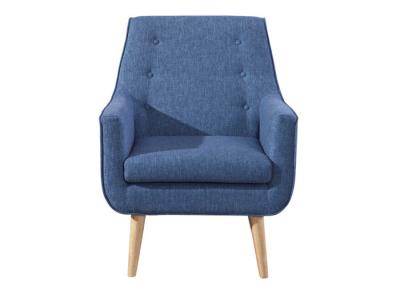 China Knöpfe Tufted Rückenlehne Stoff Armstuhl Holzbeine Blau Stoff Sessel zu verkaufen