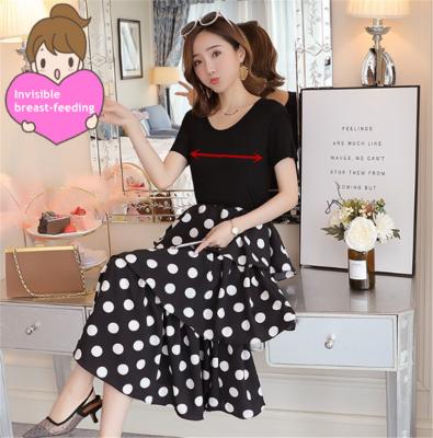 China Radiation Protection Maternity Wear Cake Two-Piece Nursing Dress 2020 Summer Korean Dot Slim Fake Wave Skirt for sale