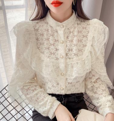 China Lotus breathable lace shirt fashion design autumn and winter prickly female Korean stand collar shirt for sale