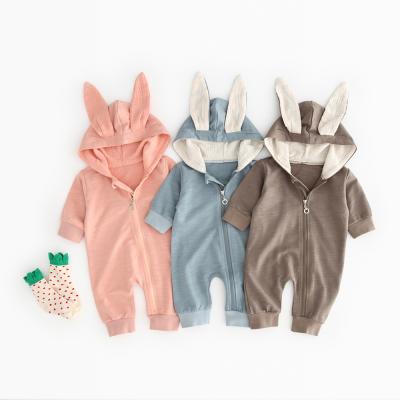 China Cute Rabbit Ears Jumpsuit Long Sleeve Romper Baby Long Dress Cotton Hooded Children's Clothing Baby Jumpsuits for sale