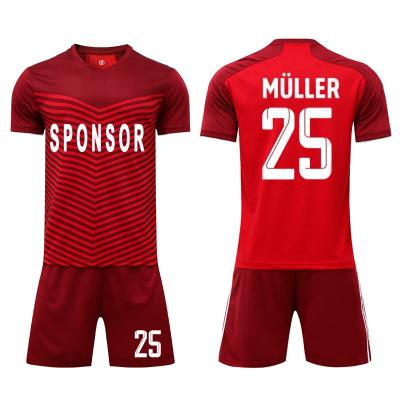 China Comfortable 2021 Season Top Grade Cheap Customize Soccer Jersey Football Set Red Stripe Soccer Football Wear for sale