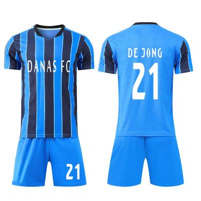 China 2021/2022 Comfortable New Styles In Running Soccer Jersey Soccer Shirt Blue And Black Stripe Soccer Uniform Set for sale