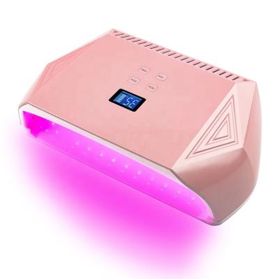 China Newest ABS+PC Body Nail Lamp 128w High Power Double Source Dual Source Nail Dryer UV Wireless Rechargeable Gel Polish Two Hands for sale